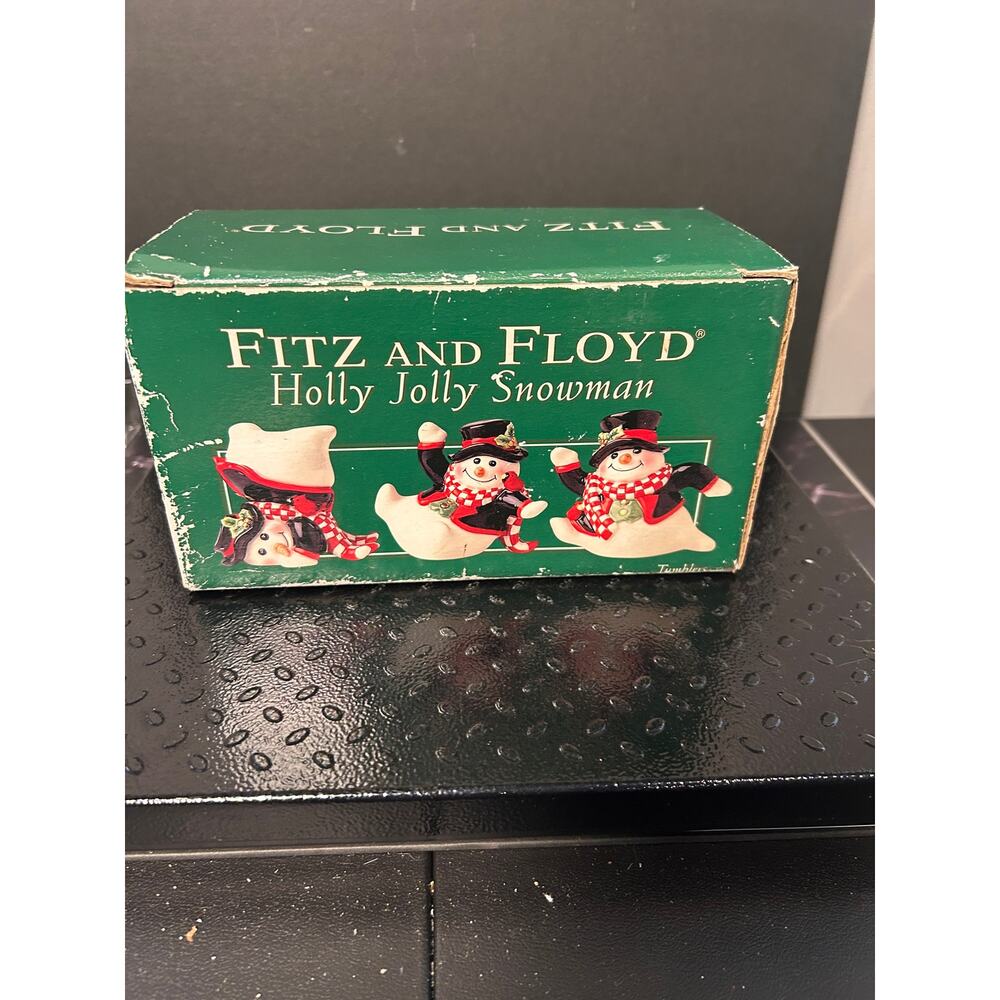 Fitz and Floyd Holly Jolly Snowman decorative figurine set.